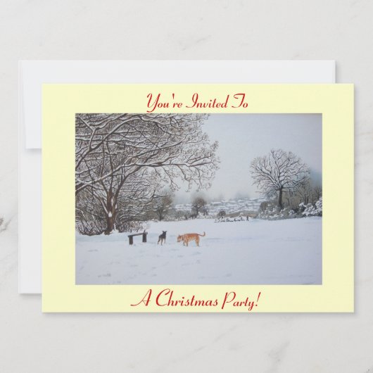 Hunde, die Winterschneeszene spielen Weihnachten P Einladung (Vorderseite)
