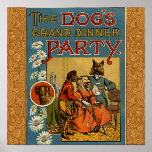 Hunde-Dinnerparty Vintage-Hundeillustration Poster