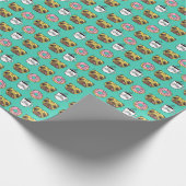 Hunde, Donuts, Kaffeemuster. Geschenkpapier (Ecke)