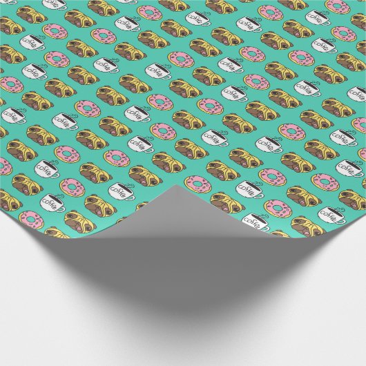 Hunde, Donuts, Kaffeemuster. Geschenkpapier (Ecke)