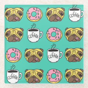Hunde, Donuts, Kaffeemuster. Glasuntersetzer