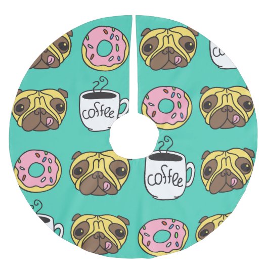 Hunde, Donuts, Kaffeemuster. Polyester Weihnachtsbaumdecke (Vorderseite)