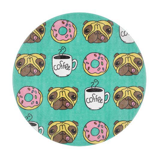 Hunde, Donuts, Kaffeemuster. Schneidebrett (Vorderseite)