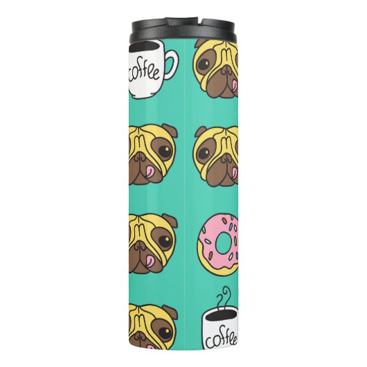 Hunde, Donuts, Kaffeemuster. Thermosbecher (Rückseite)