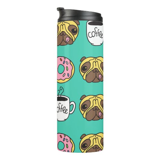 Hunde, Donuts, Kaffeemuster. Thermosbecher (Nach rechts gedreht)