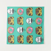 Hunde, Donuts, Kaffeemuster. Wandteppich (Vorderseite (Horizontal))