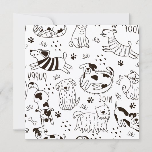 Hunde-Doodle-Muster Babydusche Einladung (Rückseite)