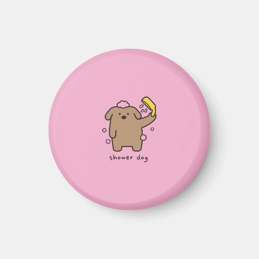 Hunde-Dusche Brauner Pudel Badzeit Kawaii Magnet (Vorne)