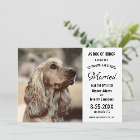 Hunde Ehrenretter Foto Hochzeit speichern das Datu Save The Date (Stehend Vorderseite)