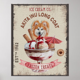 Hunde Eiscreme-Akita Inu-Langmantel Poster