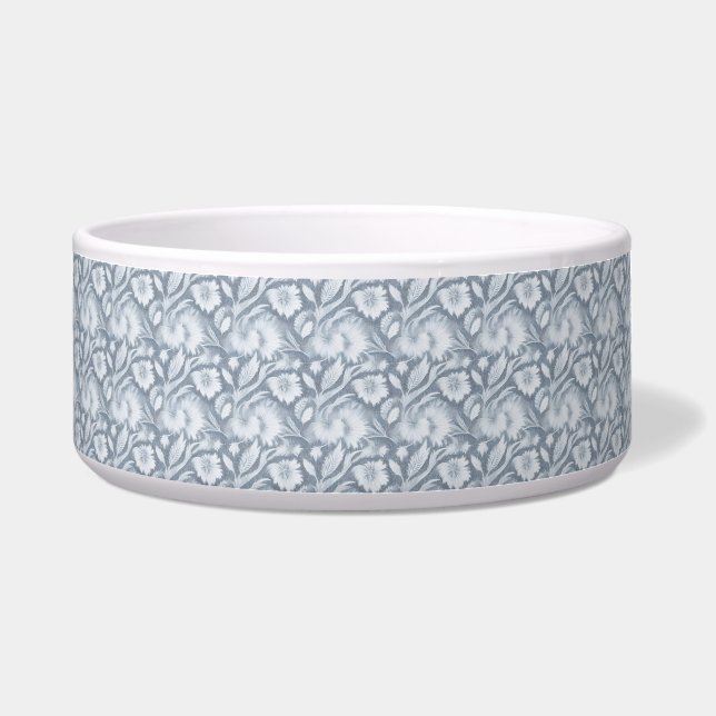 Hunde Eleganter Grauer Hundekugel mit weißem Blume Napf (Vorderseite)