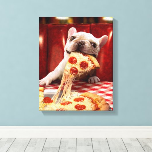 Hunde essen Pizza Slice Leinwanddruck (Insitu (Holzboden))