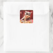 Hunde essen Pizza Slice Quadratischer Aufkleber (Tasche)