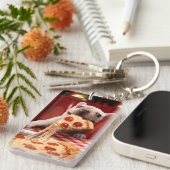 Hunde essen Pizza Slice Schlüsselanhänger (Vorderseite rechts)