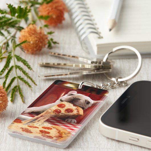 Hunde essen Pizza Slice Schlüsselanhänger (Vorderseite rechts)