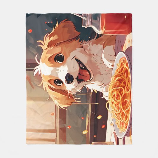 Hunde essen Spaghetti Fleecedecke (Vorderseite)