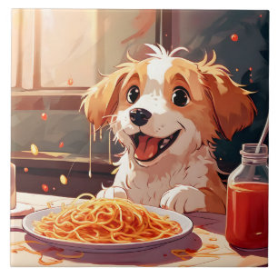 Hunde essen Spaghetti Fliese