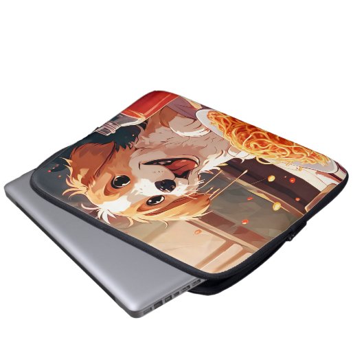 Hunde essen Spaghetti Laptopschutzhülle (Vorne Knopf)
