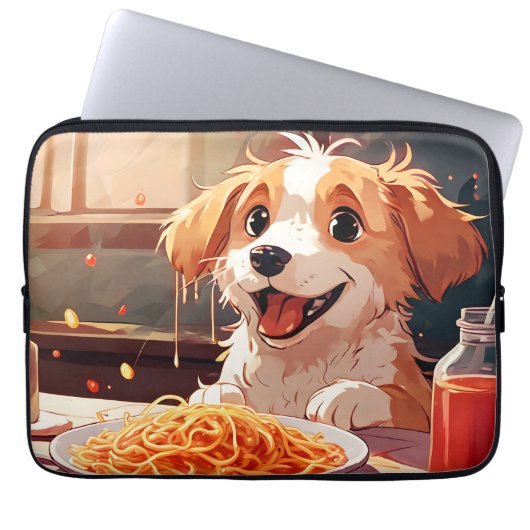 Hunde essen Spaghetti Laptopschutzhülle (Vorderseite)