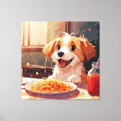 Hunde essen Spaghetti Leinwanddruck (Vorderseite)