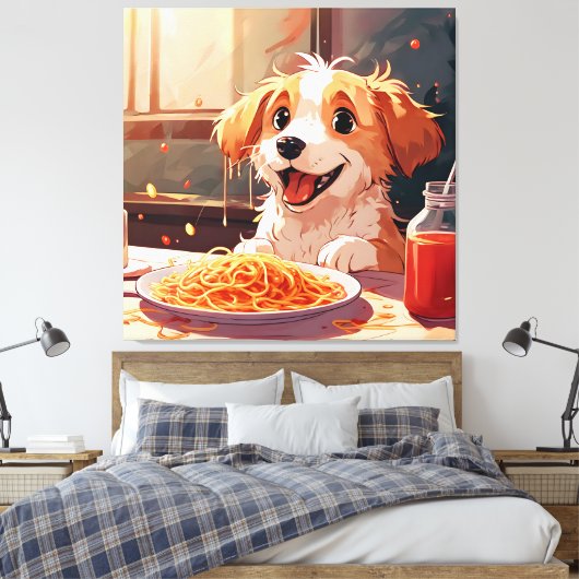 Hunde essen Spaghetti Leinwanddruck (Insitu (Schlafzimmer))
