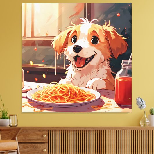Hunde essen Spaghetti Leinwanddruck (Insitu (Wohnzimmer))