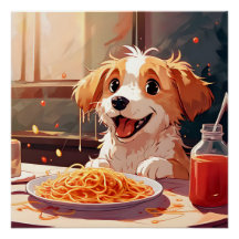 Hunde essen Spaghetti