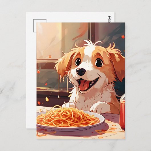 Hunde essen Spaghetti Postkarte (Vorne/Hinten)