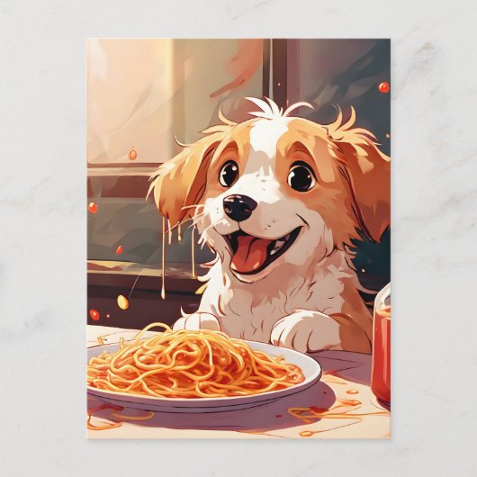 Hunde essen Spaghetti Postkarte (Vorderseite)