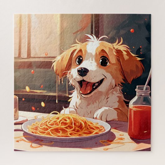 Hunde essen Spaghetti Puzzle (Vertikal)