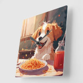 Hunde essen Spaghetti Quadratische Wanduhr (Winkel)