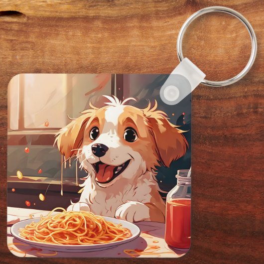Hunde essen Spaghetti Schlüsselanhänger (Rückseite)