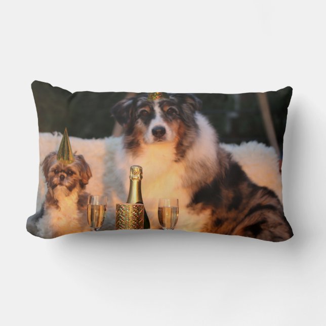 Hunde feiern neues Jahr Lendenkissen (Vorderseite)