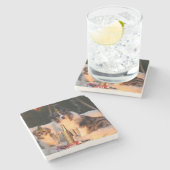 Hunde feiern neues Jahr Steinuntersetzer (Seitenansicht)