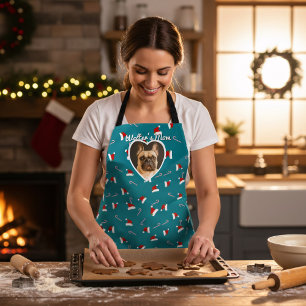 Hunde Foto Aquamarine Weihnachtsmannmütze Muster W Schürze