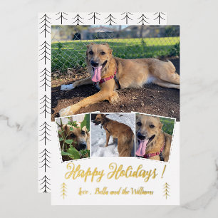 Hunde-Foto-Collage Goldfolie Weiße Feiertagskarte Folien Feiertagskarte