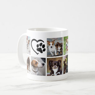 Hunde-Foto-Collage mit 10 Bildern, Pfotenabdruck u Kaffeetasse