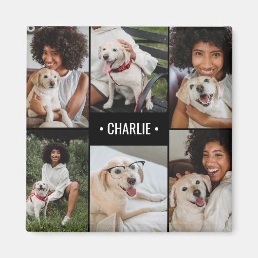 Hunde-Foto-Collage mit Monogramm Magnet (Vorne)