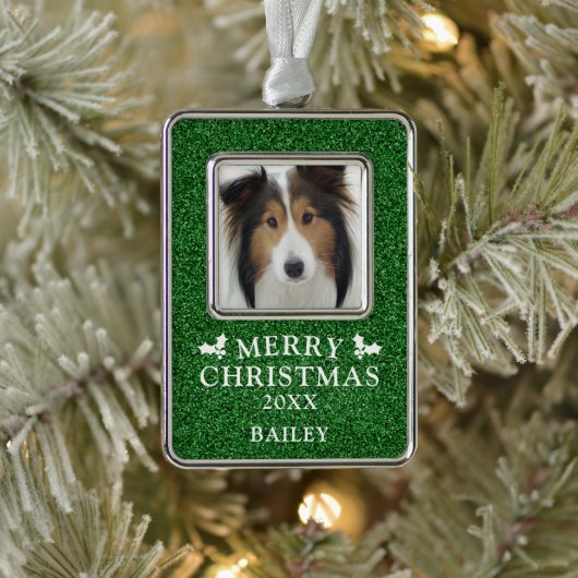 Hunde Foto Frohe Weihnachten Personalisiert Rahmen-Ornament Silber (Baum)