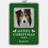 Hunde Foto Frohe Weihnachten Personalisiert Rahmen-Ornament Silber (Vorderseite)