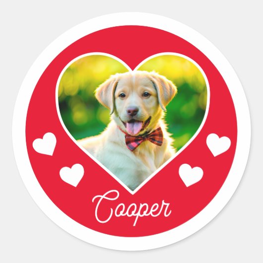 Hunde Foto Herz Personalisiert Weihnachten Runder Aufkleber (Vorderseite)