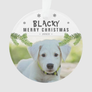 Hunde Foto Kiefernzweig Schneeflocken Frohe Weihna Ornament