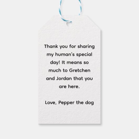 Hunde Foto Mein Mensch danke dir Hochzeit Geschenkanhänger (Rückseite)