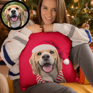 Hunde-Foto mit digitalem Weihnachtsmannhut, Schal Kissen
