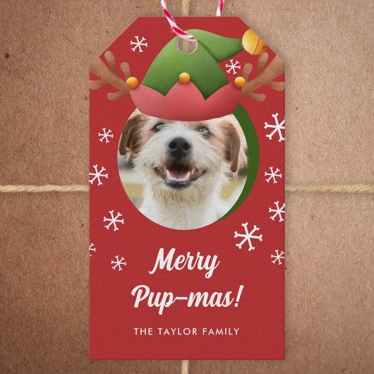 Hunde Foto mit Elf Reindeer Antler Hat Weihnachten Geschenkanhänger