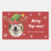 Hunde Foto mit Elf Reindeer Antler Hat Weihnachten Rechteckiger Aufkleber (Vorderseite)