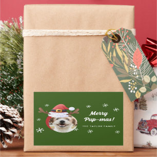 Hunde Foto mit Weihnachtsmann Antler Hat Weihnacht Rechteckiger Aufkleber