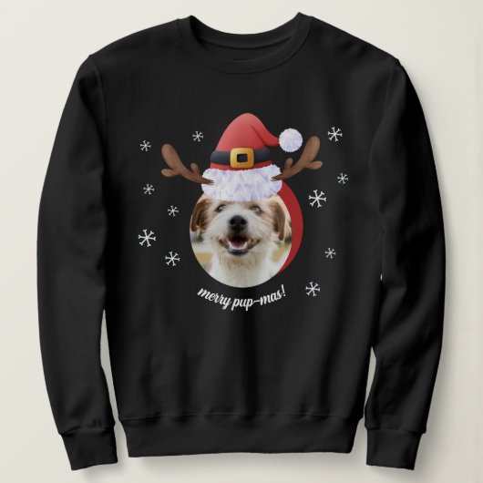 Hunde Foto mit Weihnachtsmann Antler Hat Weihnacht Sweatshirt (Design vorne)