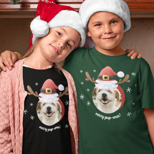 Hunde Foto mit Weihnachtsmann Antler Hat Weihnacht T-Shirt