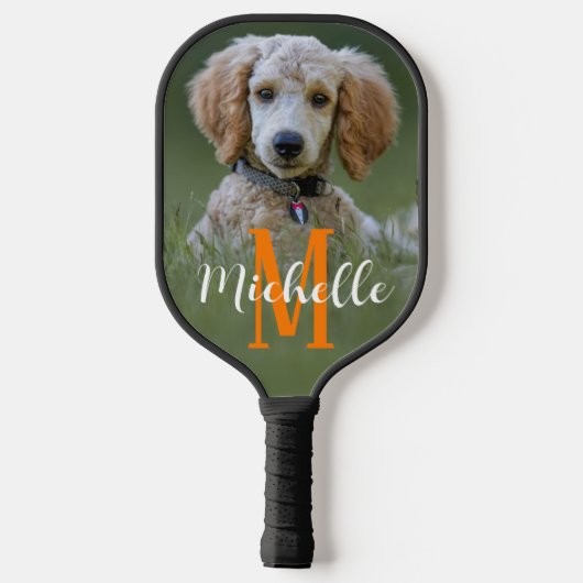 Hunde-Foto Moderner Name für Monogramm-Skript, ben Pickleball Schläger (Rückseite)